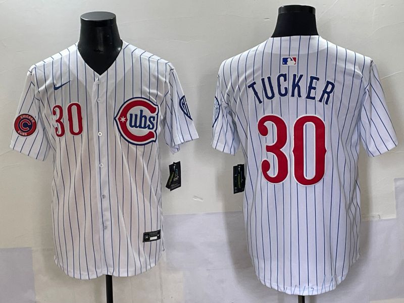 Men 2025 Chicago Cubs #30 Tucker White Stripe Fashion Nike MLB Jersey style 7032